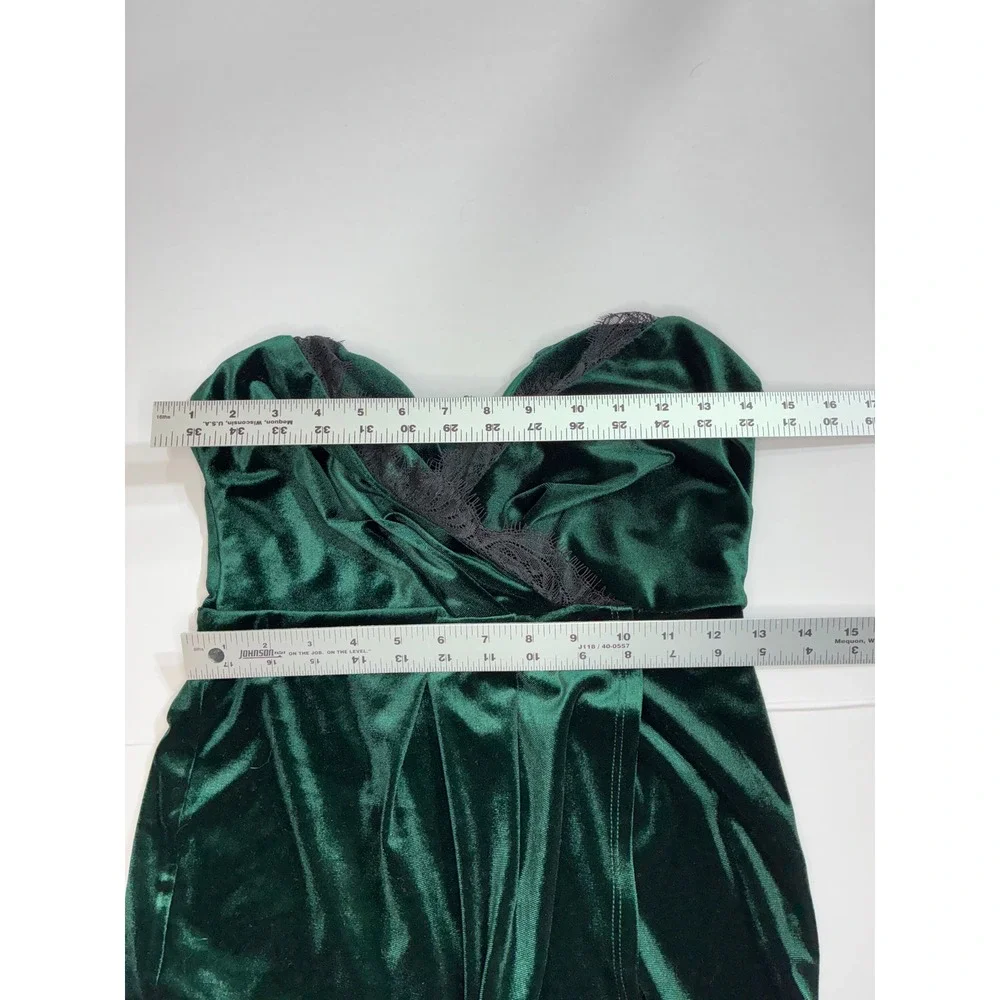 ASOS Velvet Strapless Dress Women Size 4 Green Lace Trim Tulip Skirt Midi